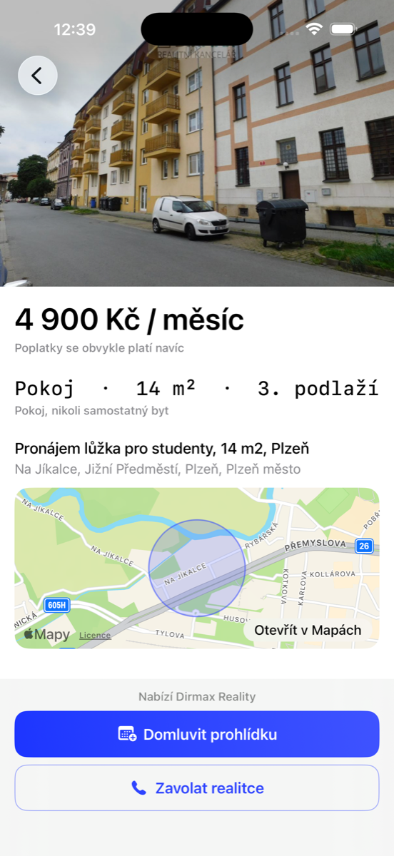 Detail nemovitosti v aplikaci RealFindo pro iPhone
