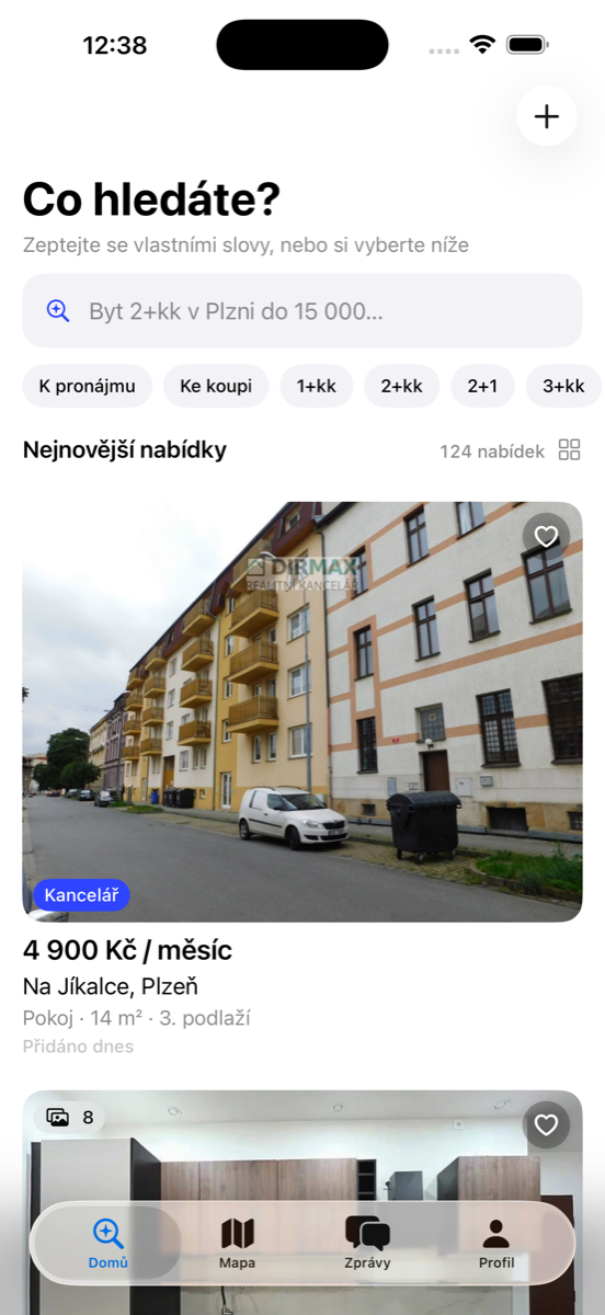 Domovská obrazovka aplikace RealFindo pro iPhone